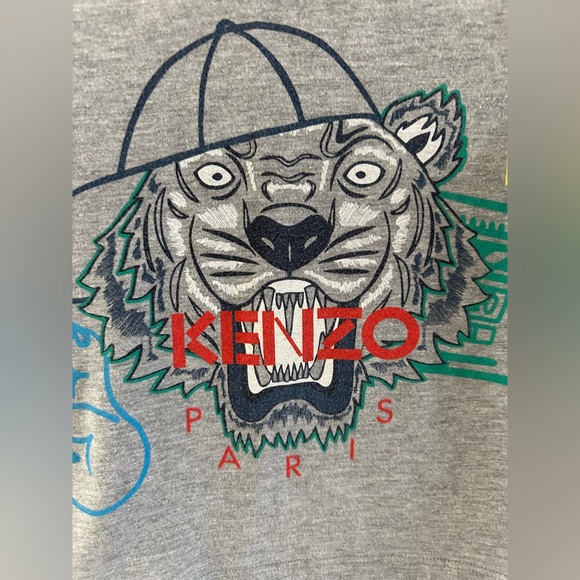 Kenzo Kids Gray T-Shirt with Colorful Tiger Graphic - Picture 5 of 8